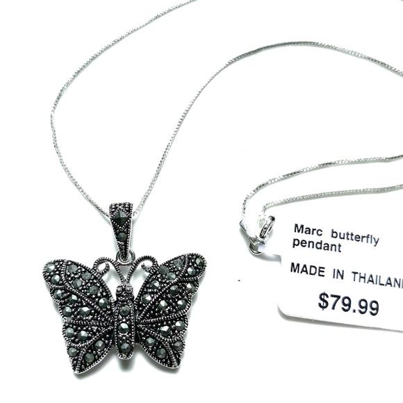 Sterling Silver Marcasite Butterfly Necklace - Picture 3 of 5